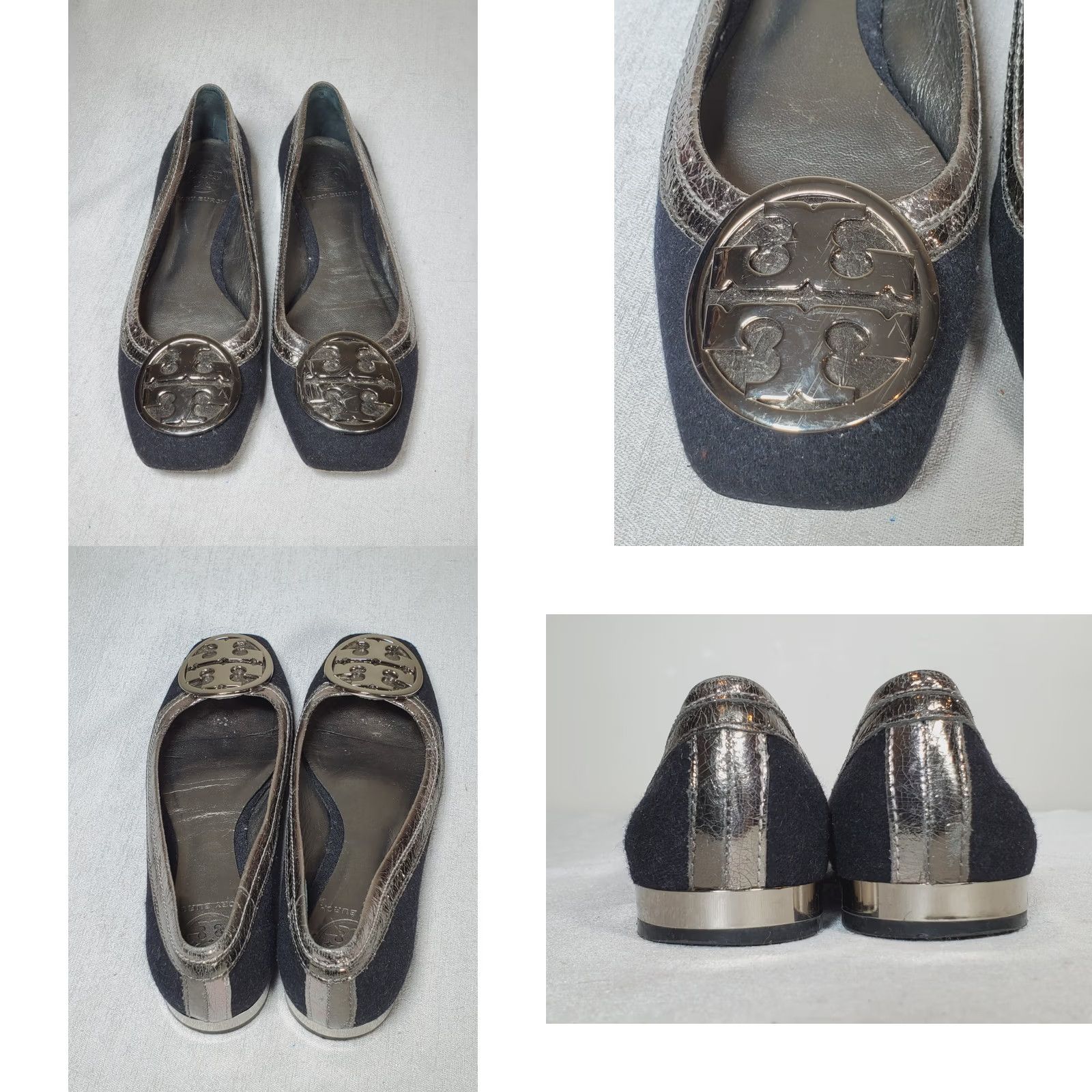 Tory Burch Tory Burch Gerritt Flannel Flats Dark Gray / Dark Pewter Women's US 7 M Size US 7 / IT 37 - 8 Thumbnail