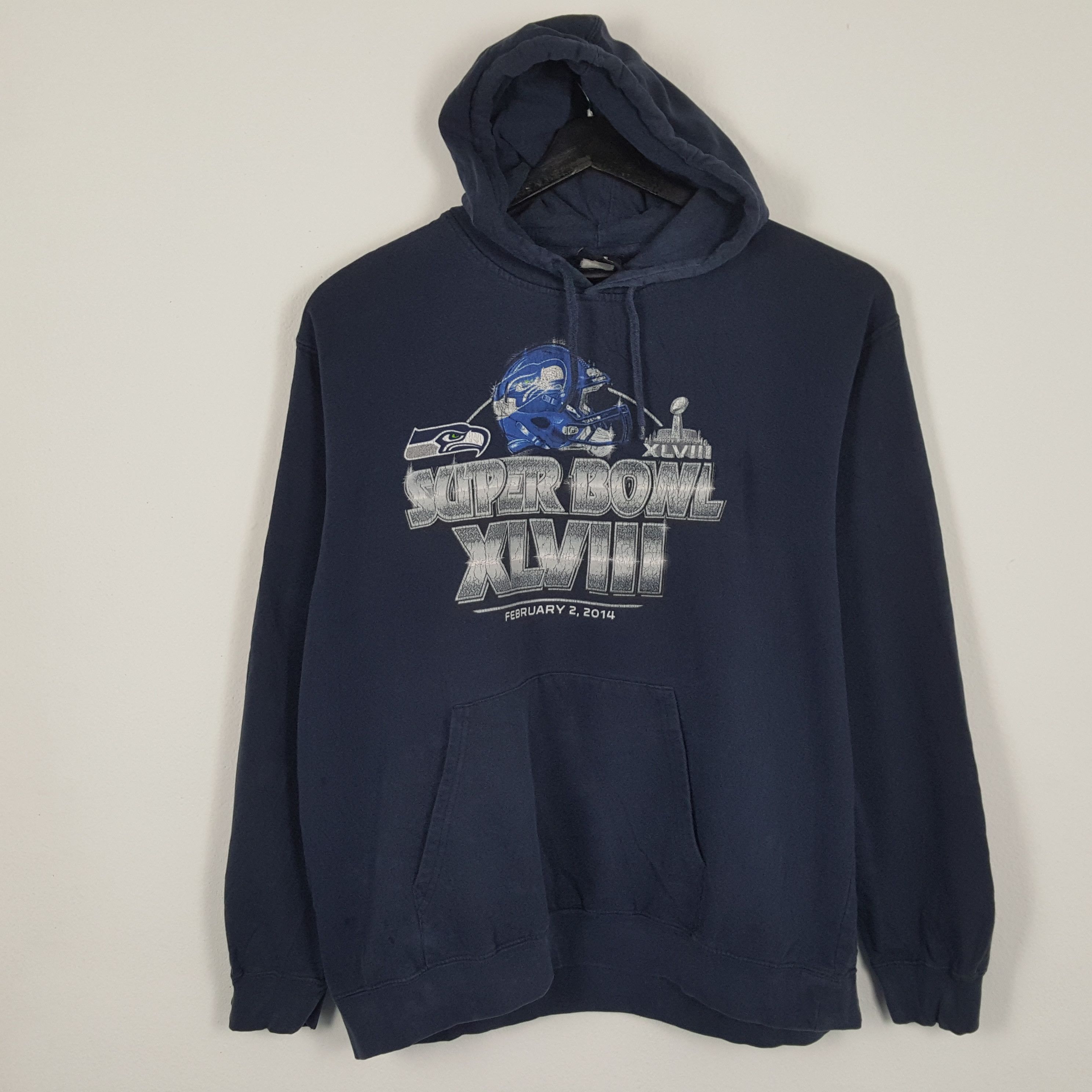 image of Nfl Super Bowl Xlviii American Football Hoodies in Blue Black, Men's (Size 2XL)