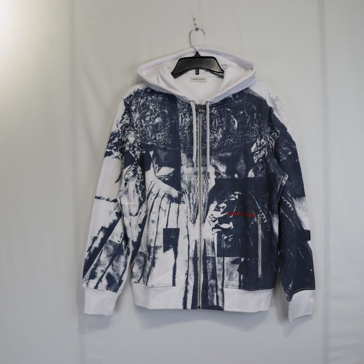 Alexander McQueen o1rshd1 ***Defect / Printed Hoodie in Navy and White Size US M / EU 48-50 / 2 - 1 Thumbnail