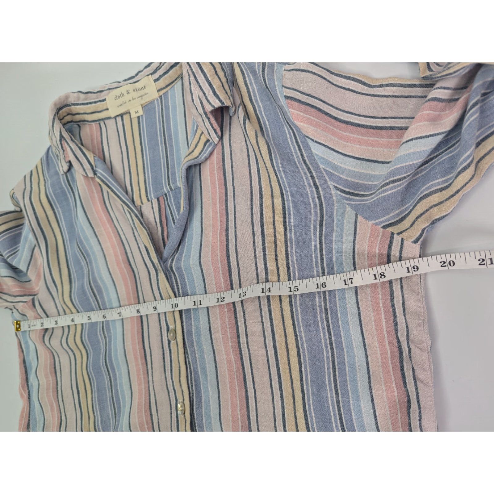 CLOT Cloth & Stone Button-Up Blouse Striped Multicolor Rayon Frayed Hem Raw Edge Size M Womens Size M / US 6-8 / IT 42-44 - 6 Thumbnail