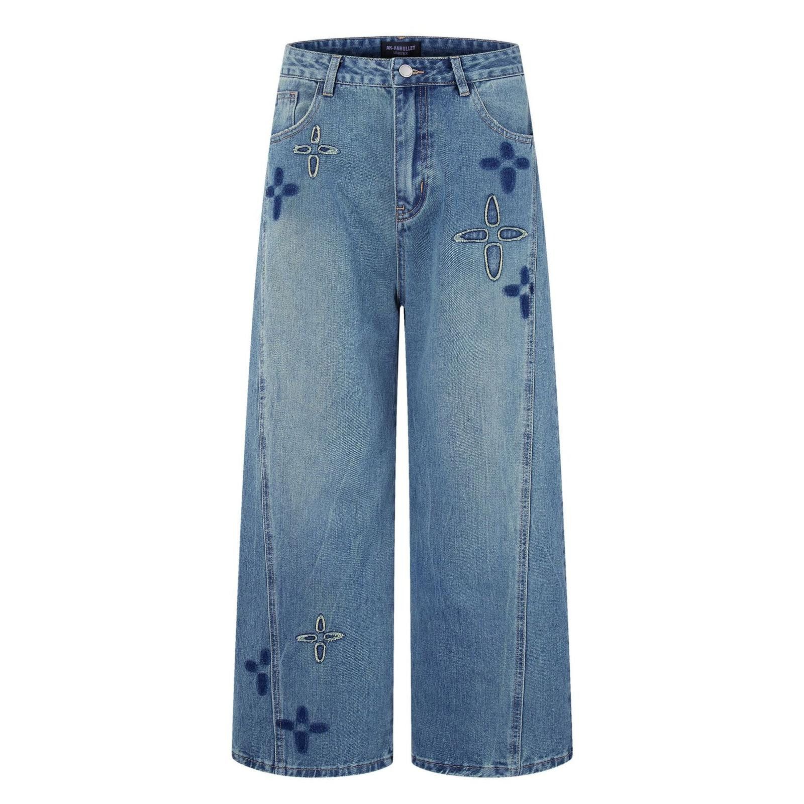 Japanese Brand Blue Cross Embellished Wide-Leg Denim Size 28" / US 6 / IT 42 - 1 Thumbnail