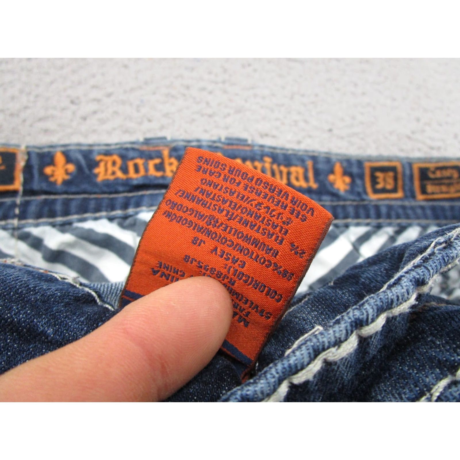 Vintage Rock Revival Jeans Casey Men's 38x33 Distressed Embordered Denim Thick Stitch Size US 38 / EU 54 - 7 Thumbnail