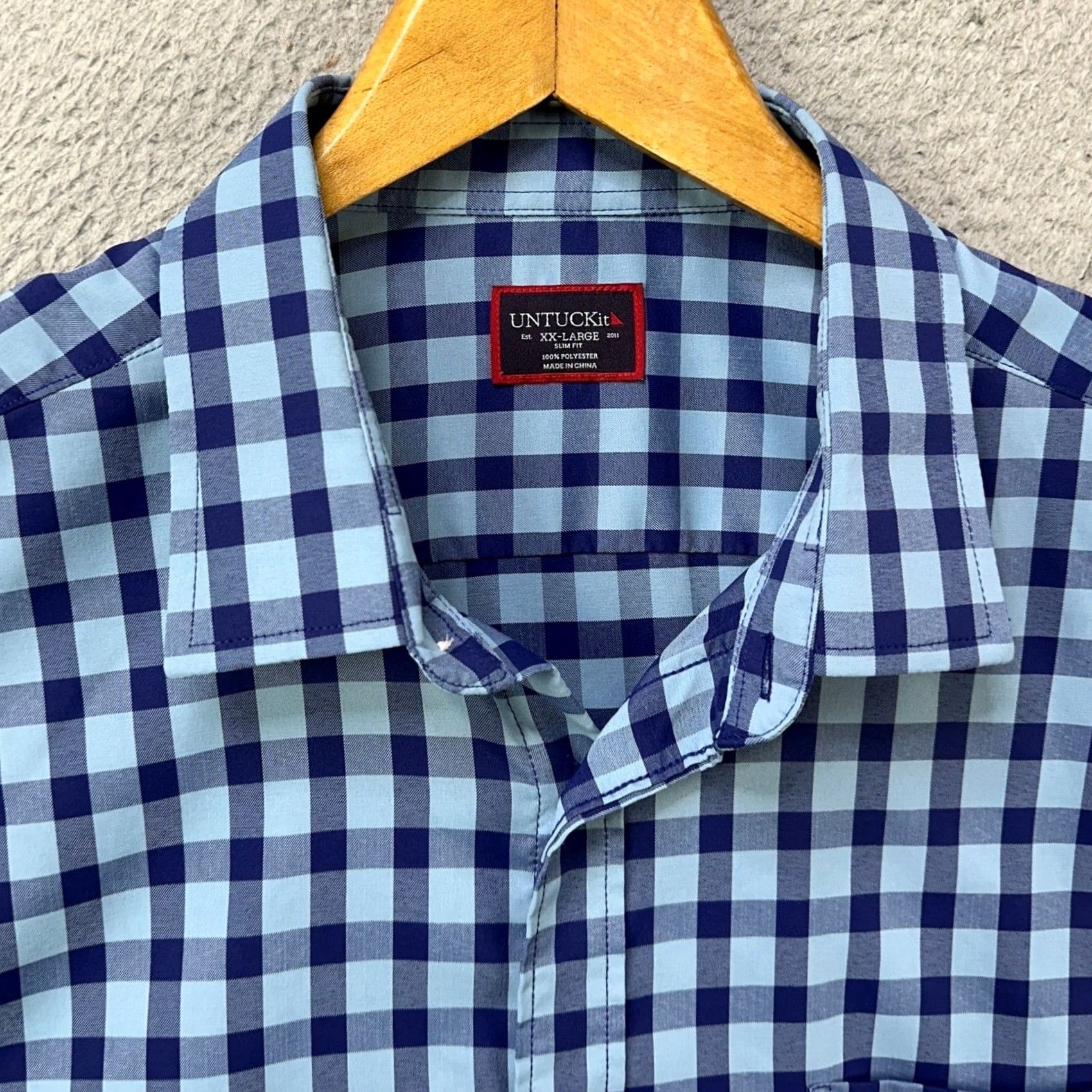 UNTUCKit UNTUCKit Shirt Slim Fit Button Up Short Sleeve Blue Check 2XL Mens Casual Office Wear Button-Down Collared Size US XXL / EU 58 / 5 - 5 Thumbnail