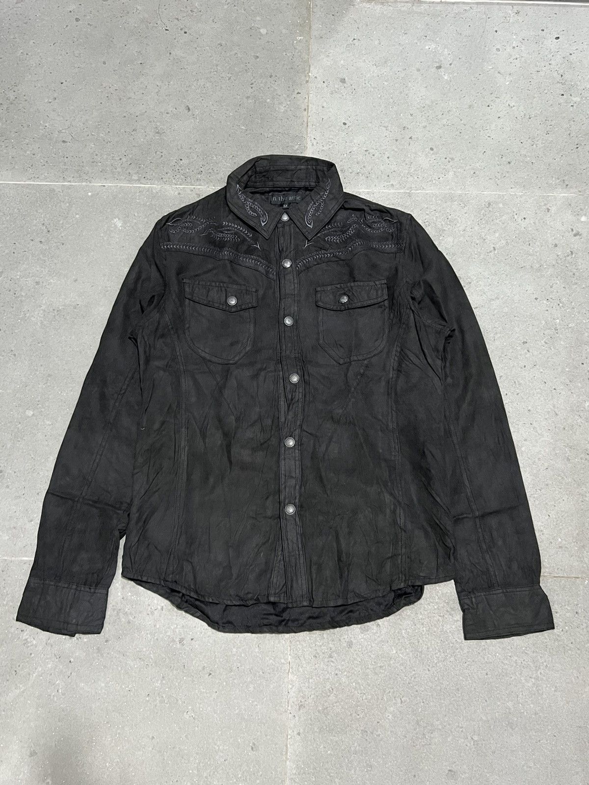 image of If Six Was Nine x Seditionaries In The Attic Suede Leather Western Shirt Wing Embroidery in Black (