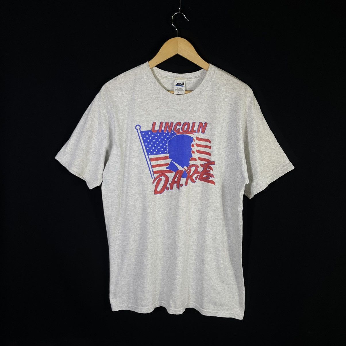 Anvil × D.A.R.E × Vintage Rare! Vintage 90s Abraham Lincoln DARE Tshirt Size US L / EU 52-54 / 3 - 1 Thumbnail
