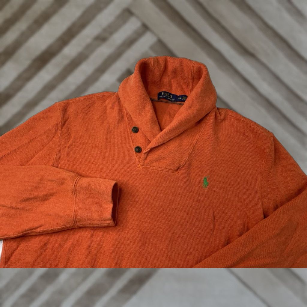 Polo Ralph Lauren Polo Ralph Lauren Pullover Sweatshirt Button Shawl Collar Orange Men's Large Sweater Size US L / EU 52-54 / 3 - 1 Thumbnail