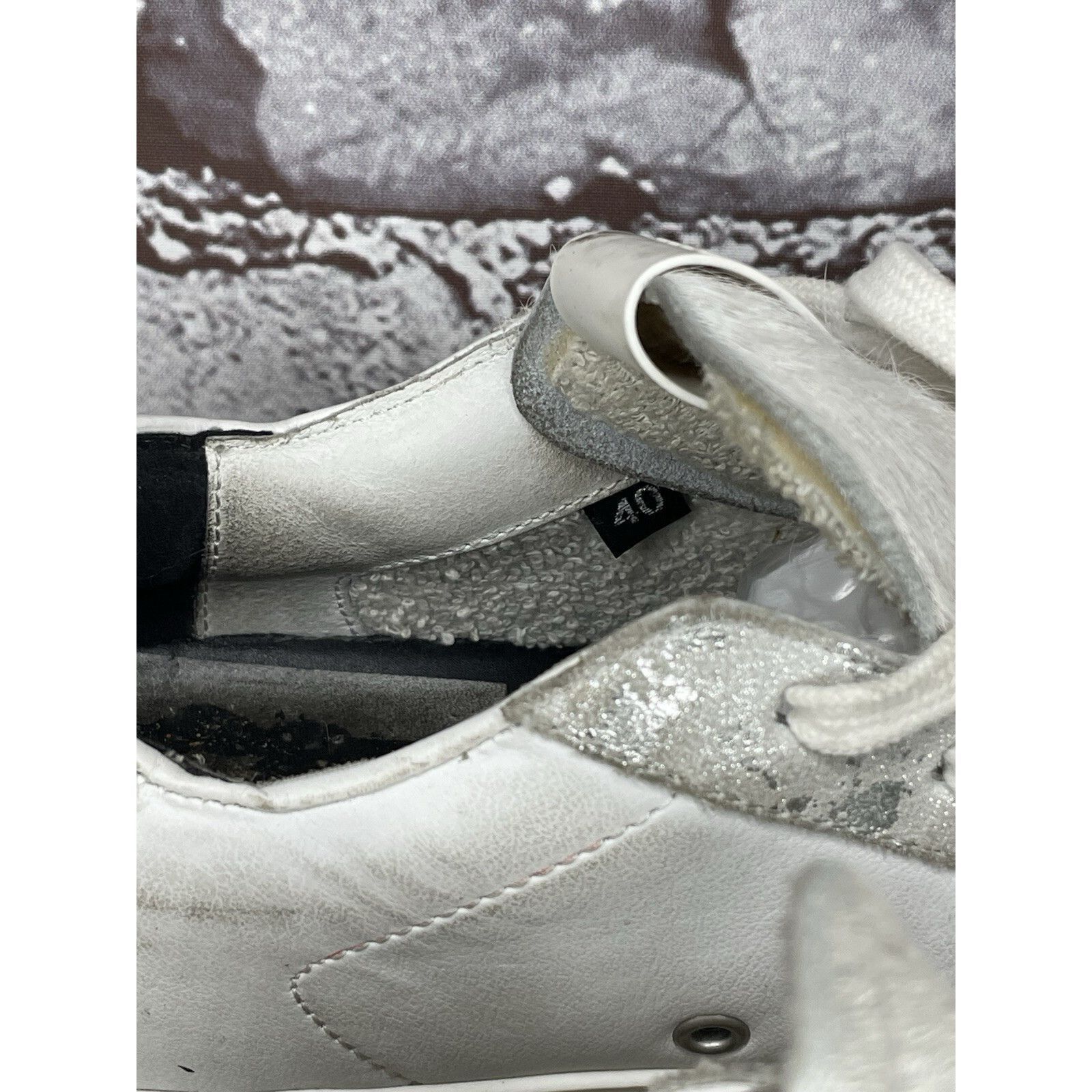P448 P448 White Leather Gray Suede Silver Glitter Low Top Sneaker Size US 9.5 / IT 39.5 - 11 Thumbnail