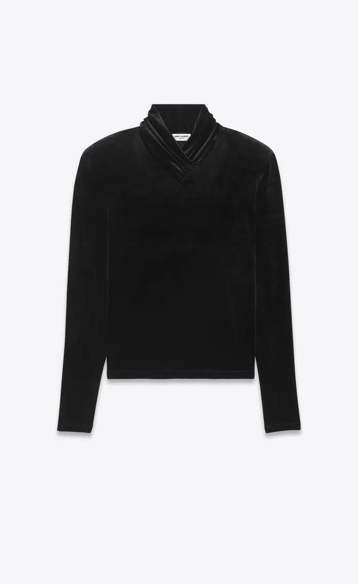 Saint Laurent Paris o1bcso1str1224 Top In Velvet Jersey in Black Size US M / EU 48-50 / 2 - 1 Thumbnail