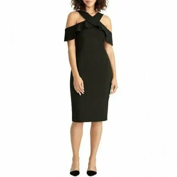Other RACHEL Rachel Roy Cold Shoulder Ruffle Halter Dress, Black, Size XS / US 0-2 / IT 36-38 - 2 Thumbnail