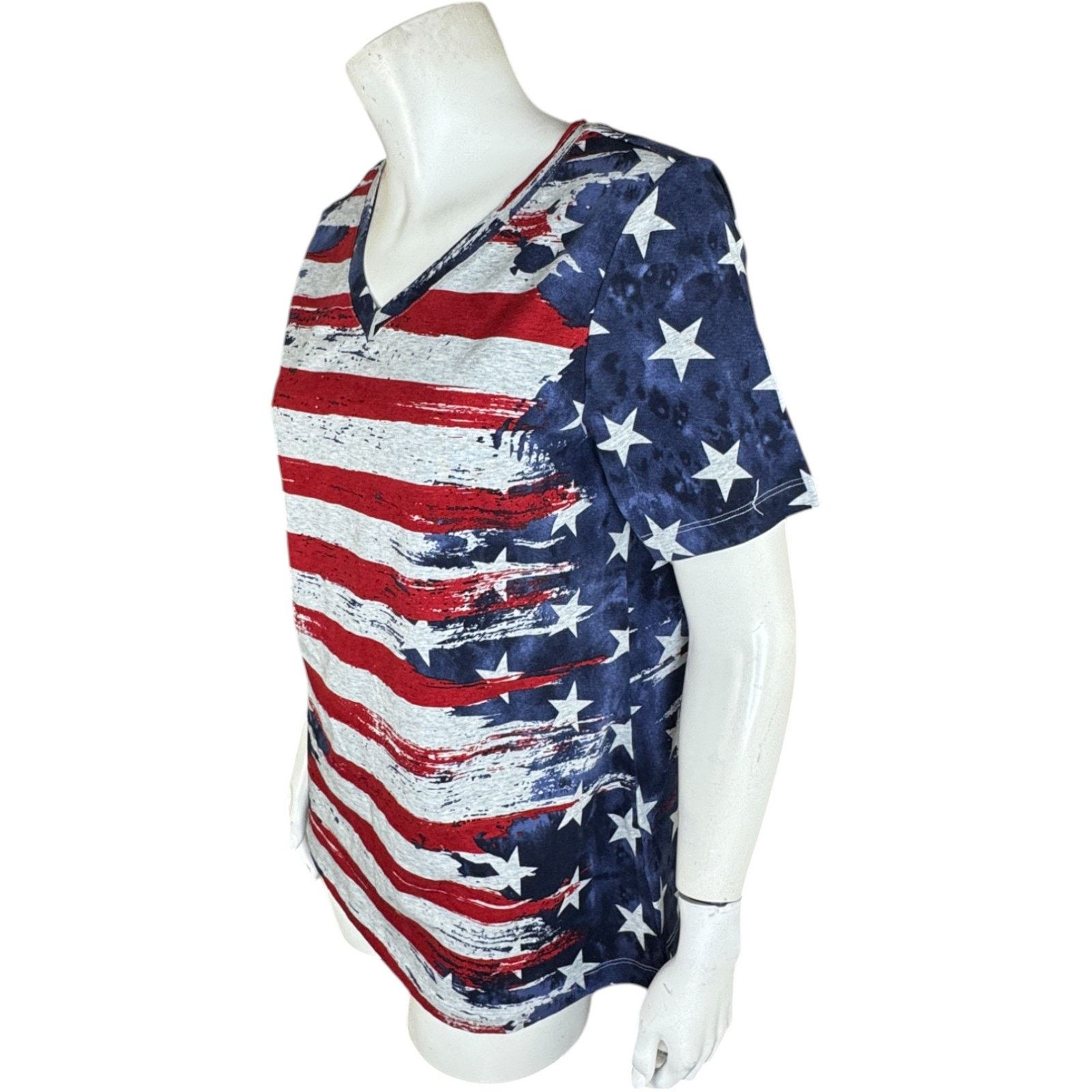 Denim & Co. Denim & Co. American Flag Short Sleeve V-Neck Top Small Size S / US 4 / IT 40 - 10 Thumbnail