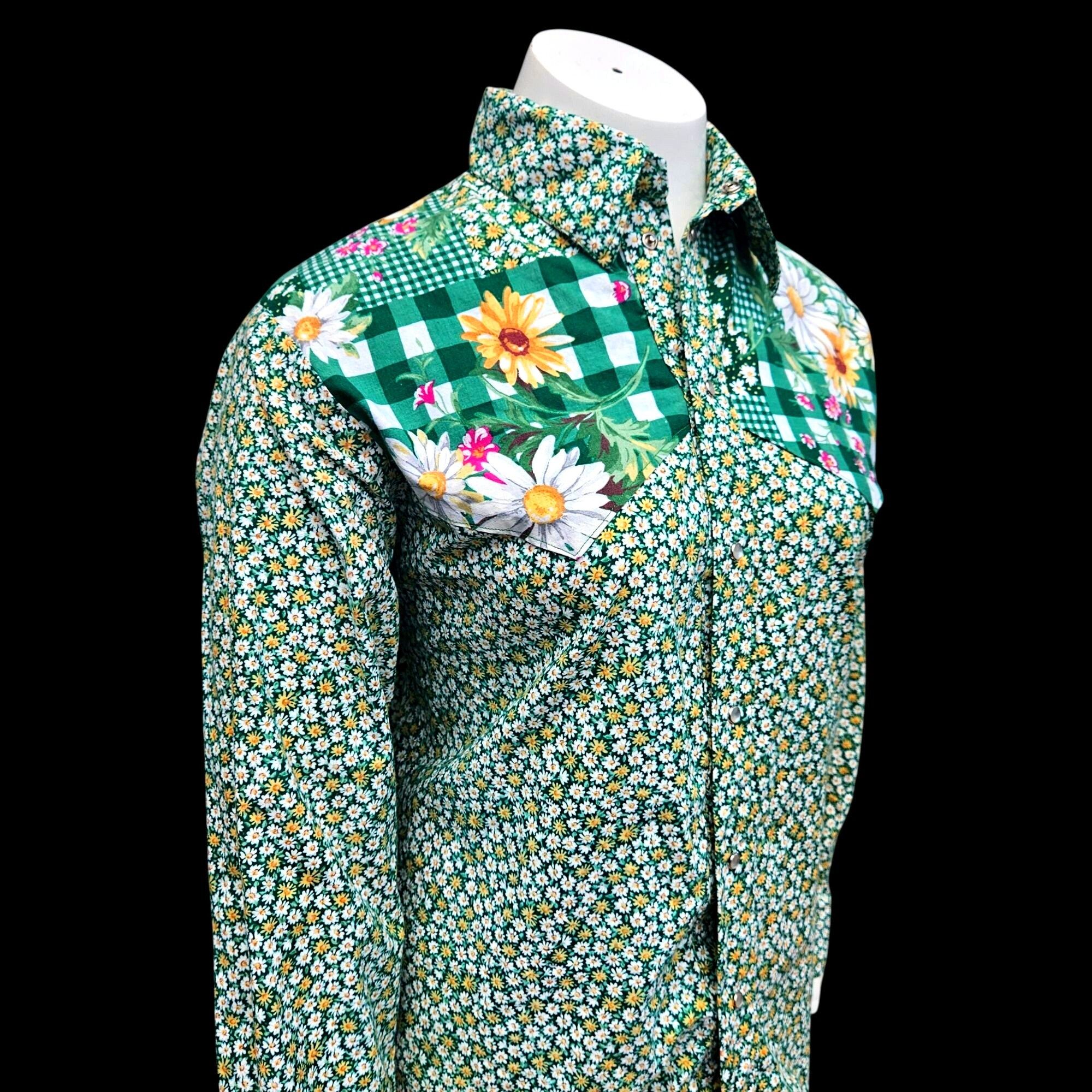 Handmade 70s 80s Handmade Western Snap Shirt Daisy Floral Patchwork C Size US L / EU 52-54 / 3 - 12 Thumbnail