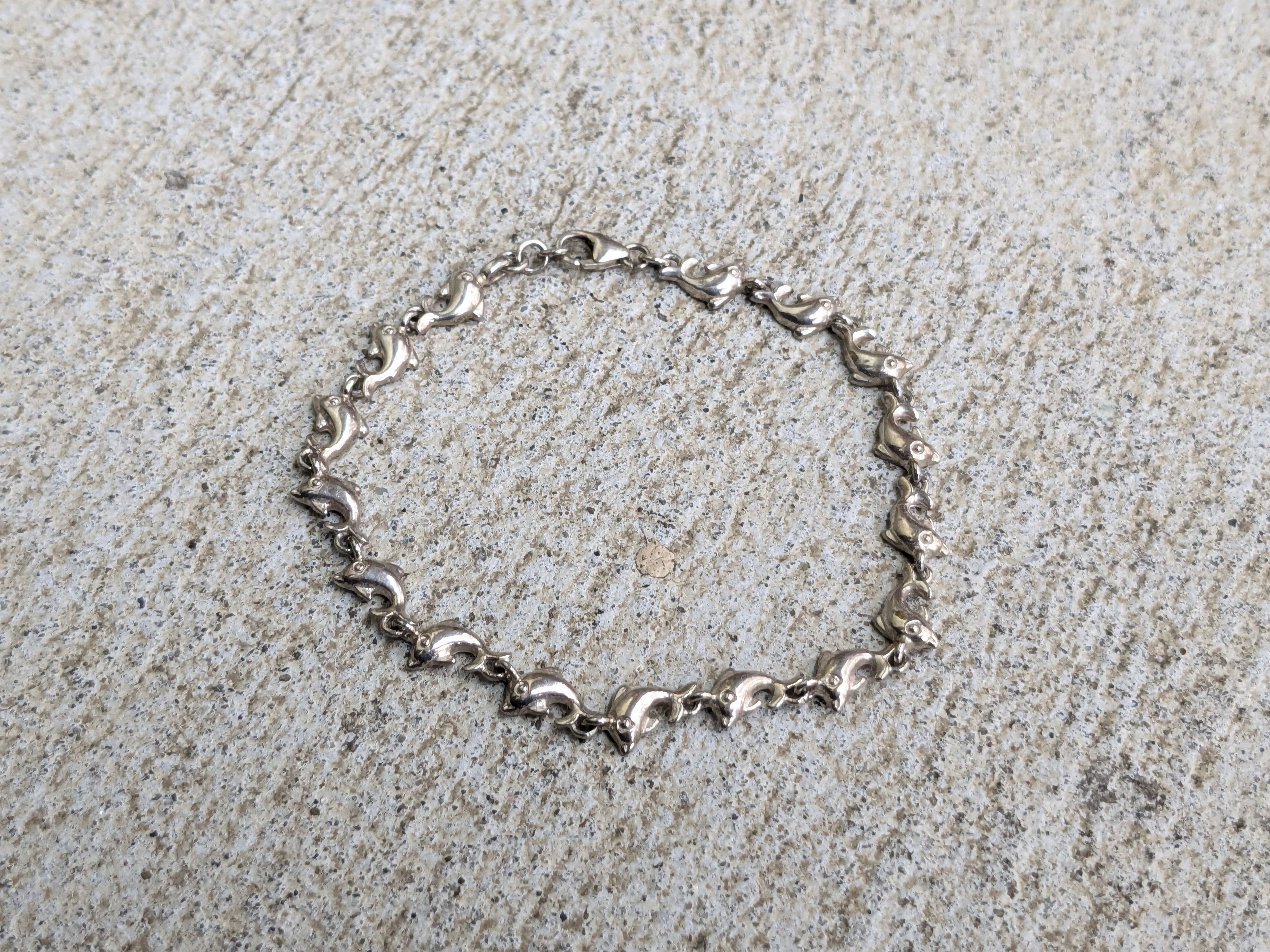 Jewelry Vintage Sterling Silver Bracelet Dolphin Chain 7.25" Size ONE SIZE - 2 Thumbnail