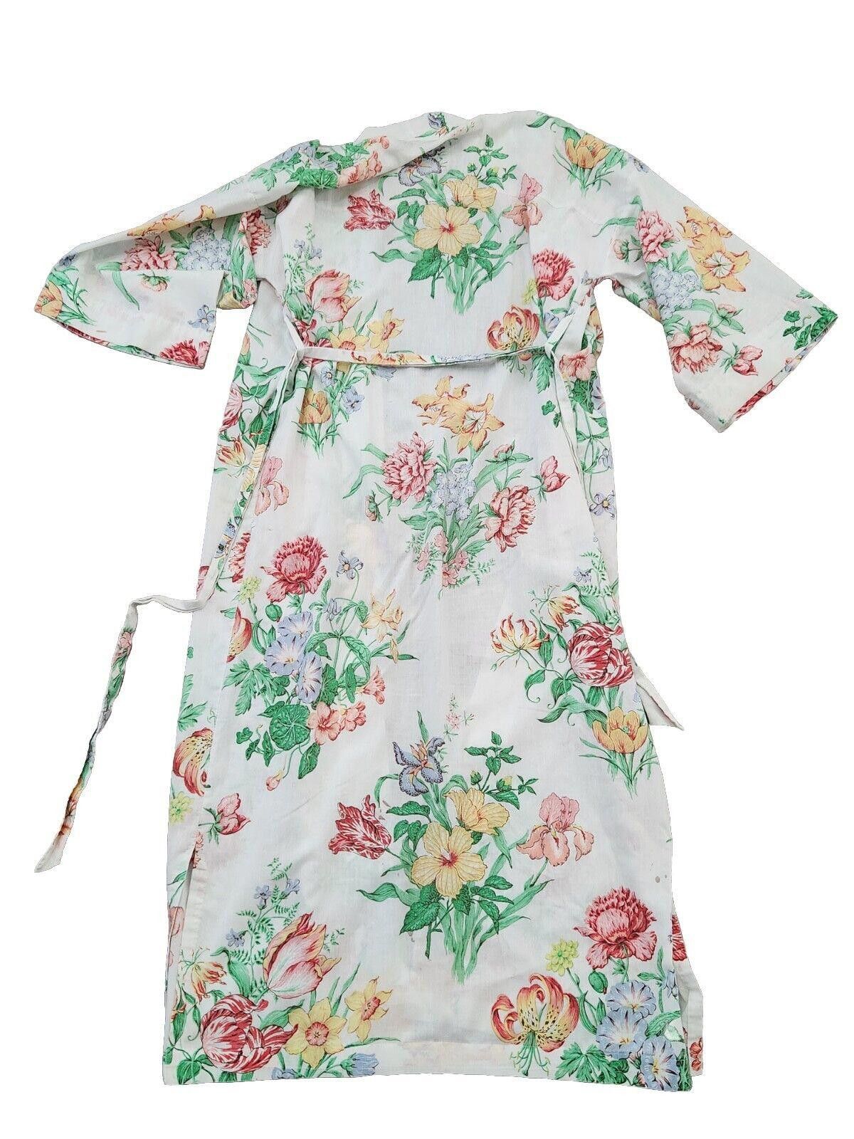 Designer Vintage Robe Womens Floral With Belt Cotton Kimono Full Size ONE SIZE - 2 Thumbnail