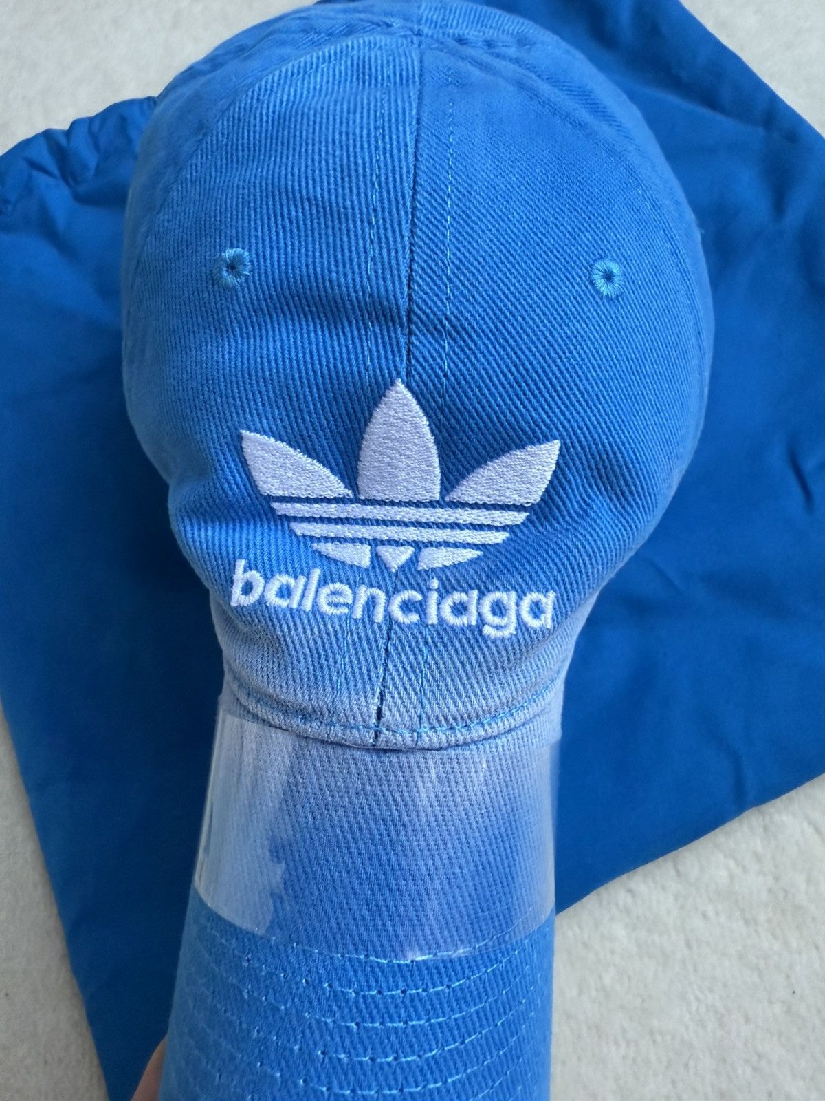 Adidas × Balenciaga Balenciaga x Adidas x Demna grail logo blue distressed cap Size ONE SIZE - 4 Thumbnail