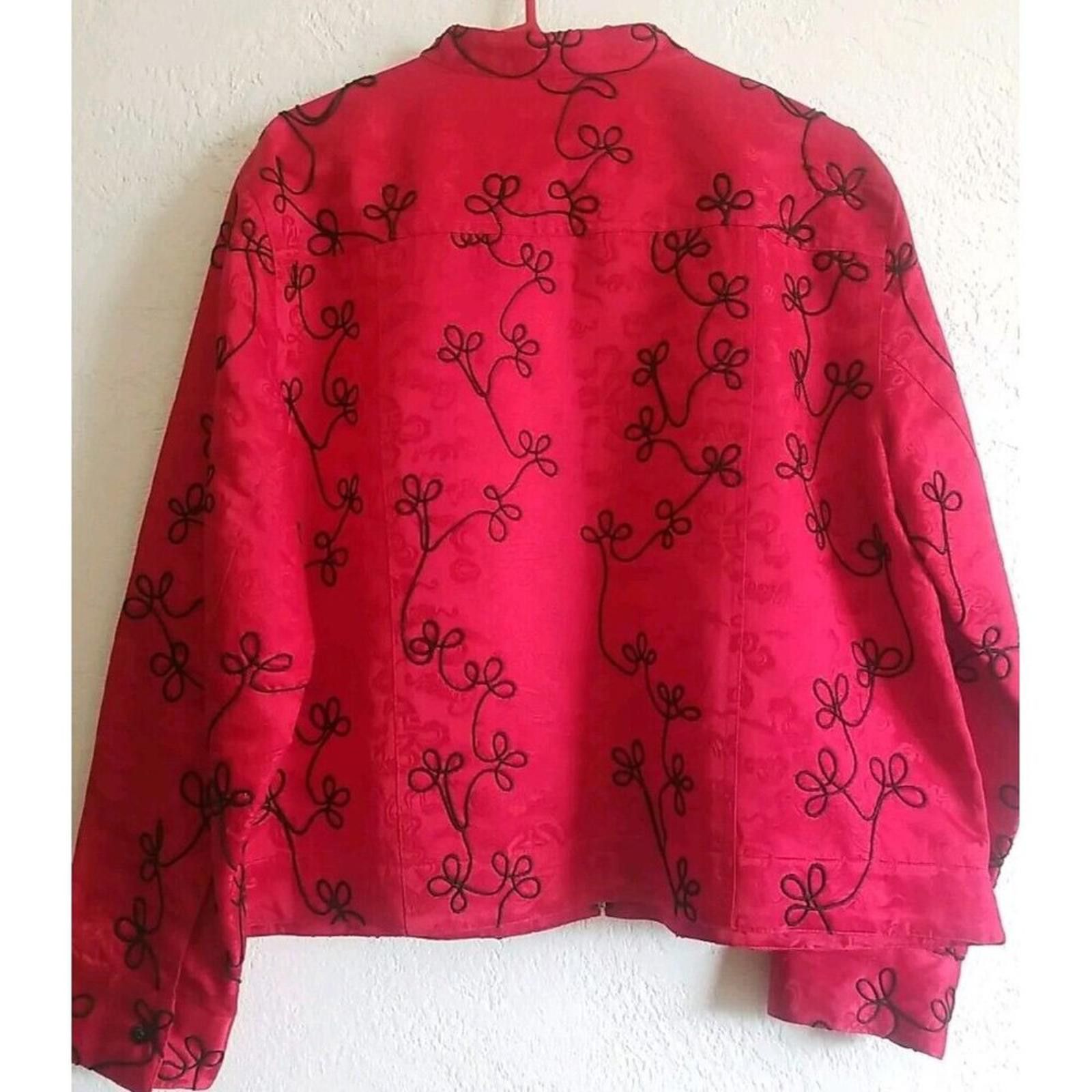 Other Chico's Design Silk Embroidered Jacket Womens sz 3 Large Red Size L / US 10 / IT 46 - 2 Thumbnail