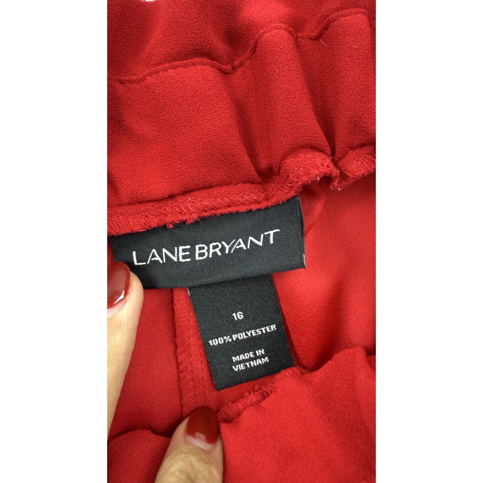 Vintage Lane Bryant Pants Womens 16 Red Pull On Elastic Waist Tapered Dressy Cropped Size 38" / US 16 / IT 52 - 2 Thumbnail