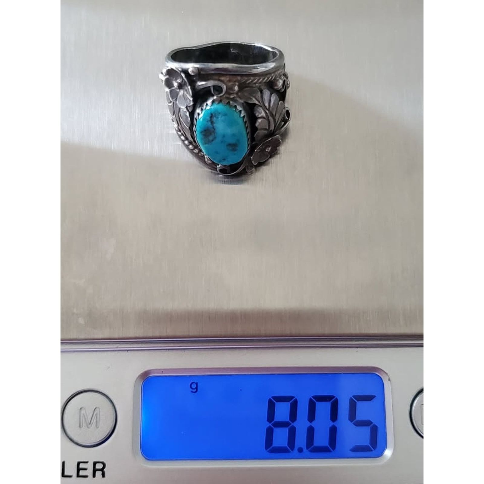 Unknown London Beautiful Sterling Silver Navajo Turquoise Floral Ring Size ONE SIZE - 8 Thumbnail