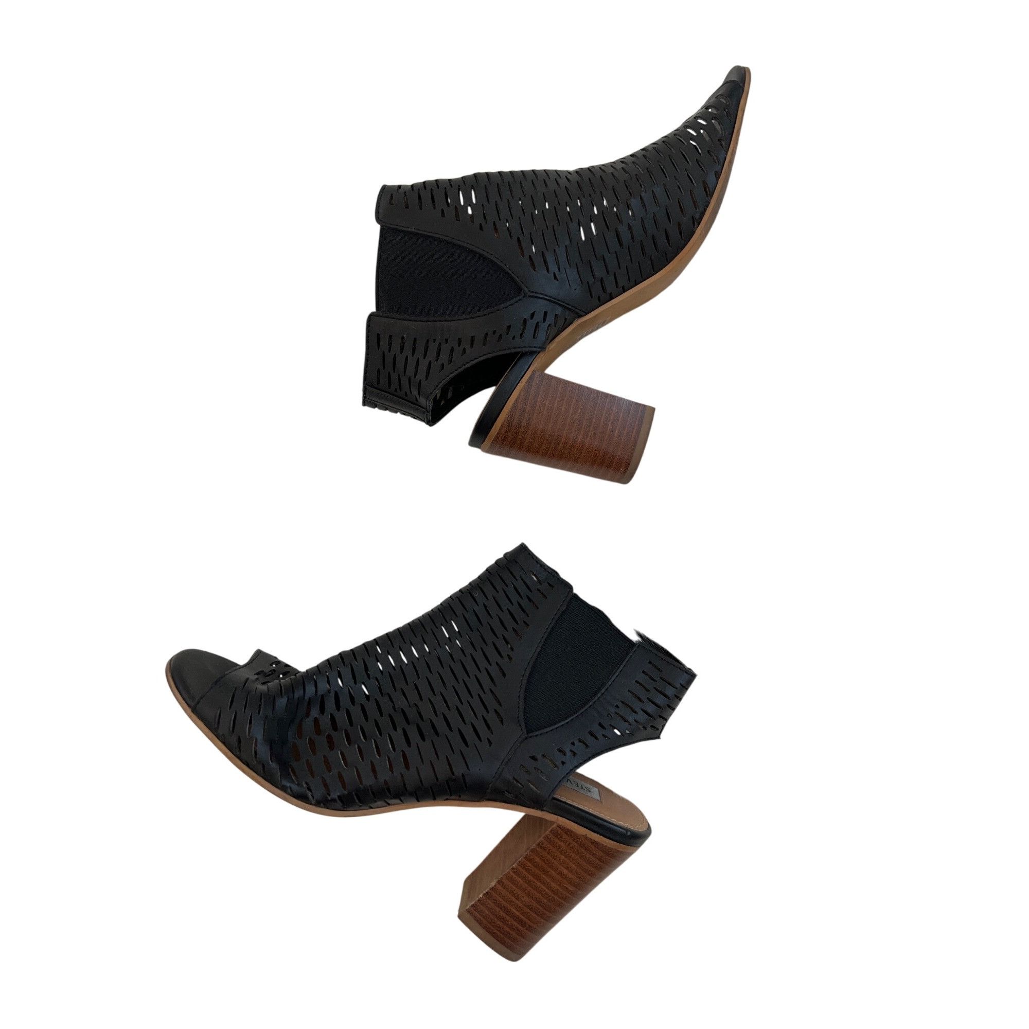 Steve Madden Steve Madden Black Perforated Peep-Toe Booties Size US 7.5 / IT 37.5 - 2 Thumbnail