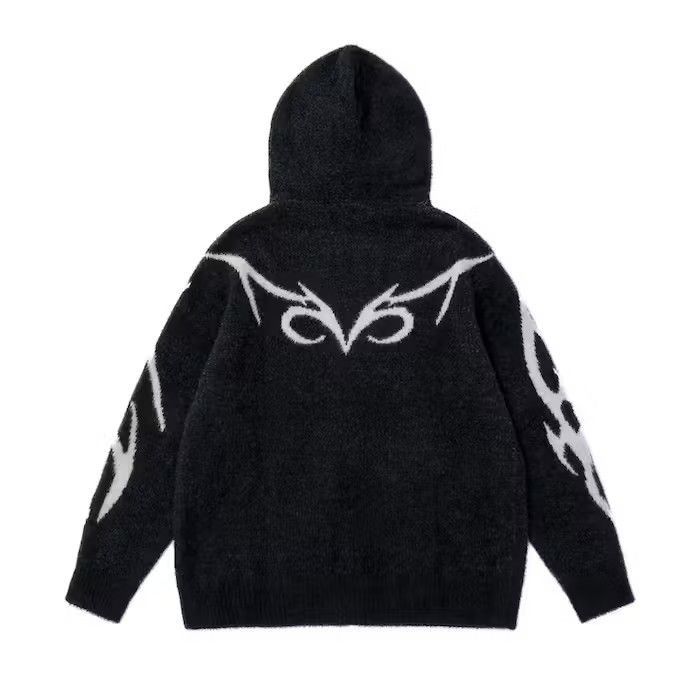 Japanese Brand Jacquard Black y2k Graphic Full Zip Hoodie Size US L / EU 52-54 / 3 - 2 Thumbnail