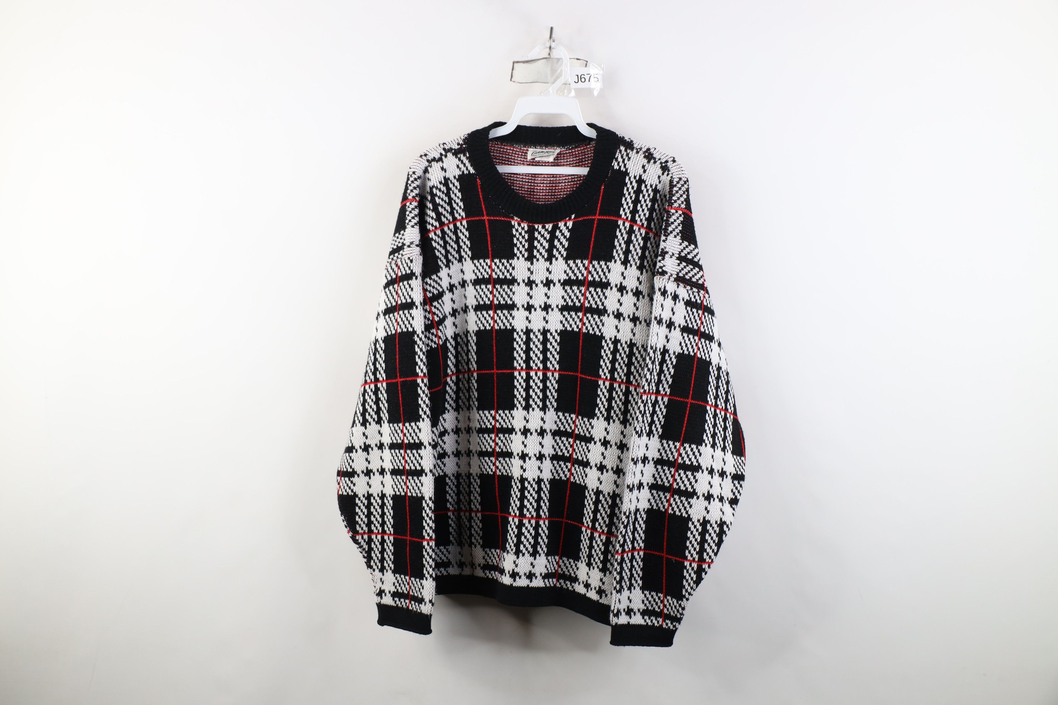 Vintage Vintage 90s Streetwear Plaid Knit Crewneck Sweater USA Size L / US 10 / IT 46 - 1 Thumbnail