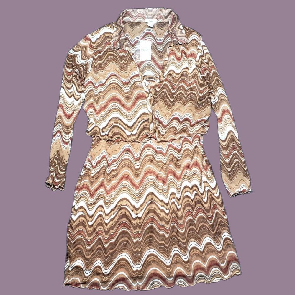 Vintage VINTAGE Rue21 Dress Womens Plus 2X Brown Wavy Retro Cardigan Jacket Long Sleeve 2pc New Size XXL / US 16-18 / IT 52-54 - 1 Thumbnail