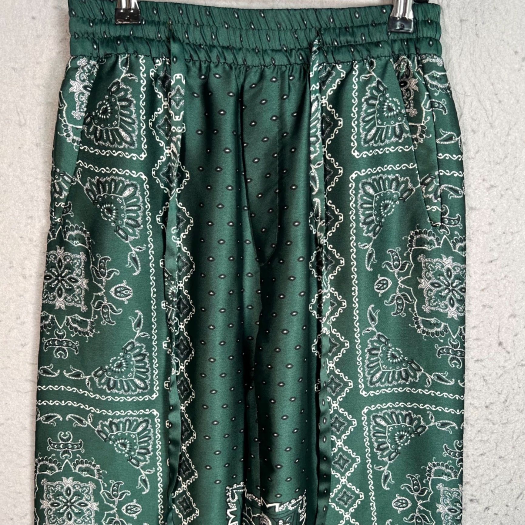Zara Zara Pants Women's Small Green Paisley Wide-Leg Polyester Blend Vintage No Size 28" / US 6 / IT 42 - 5 Thumbnail