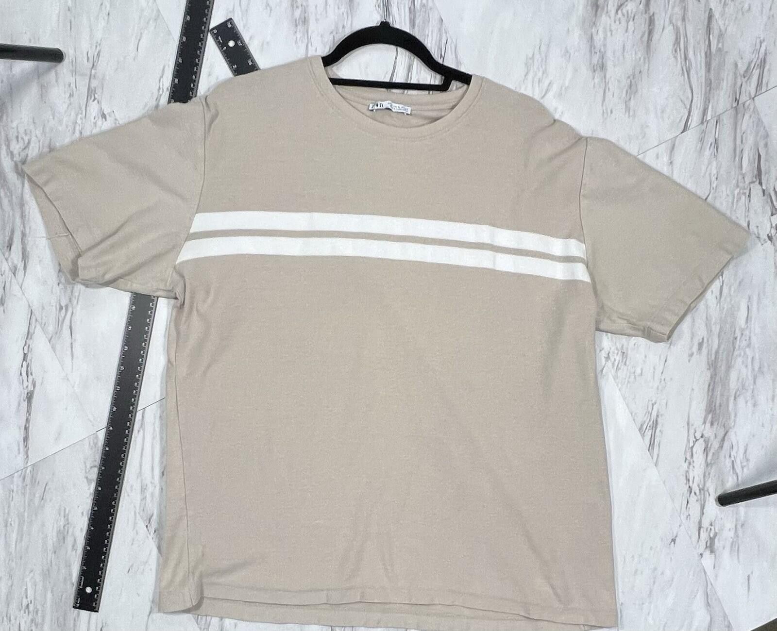 Zara Zara Beige Double Stripe Minimalist T Shirt XL Streetwear #8 Size US XL / EU 56 / 4 - 1 Thumbnail