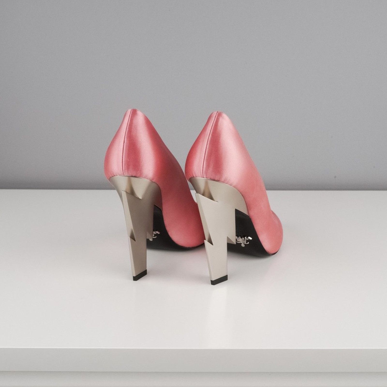 Prada Iconic prada satin pink silver logo metal bolt heels Size US 8.5 / IT 38.5 - 4 Thumbnail