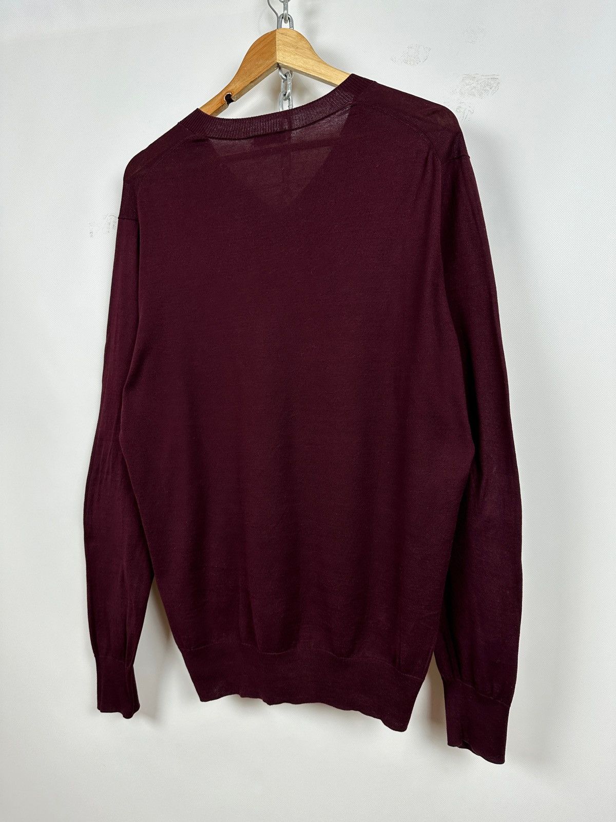 Dries Van Noten Dries Van Noten Burgundy V-Neck Lightweight Sweater Pullover Size US XL / EU 56 / 4 - 11 Thumbnail