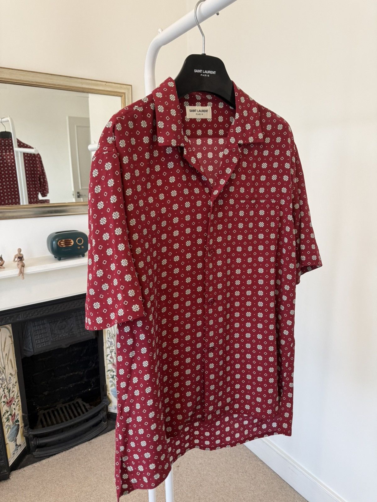 Saint Laurent Paris Saint Laurent Diamond Print Shark Collar Silk Shirt Size US M / EU 48-50 / 2 - 2 Thumbnail