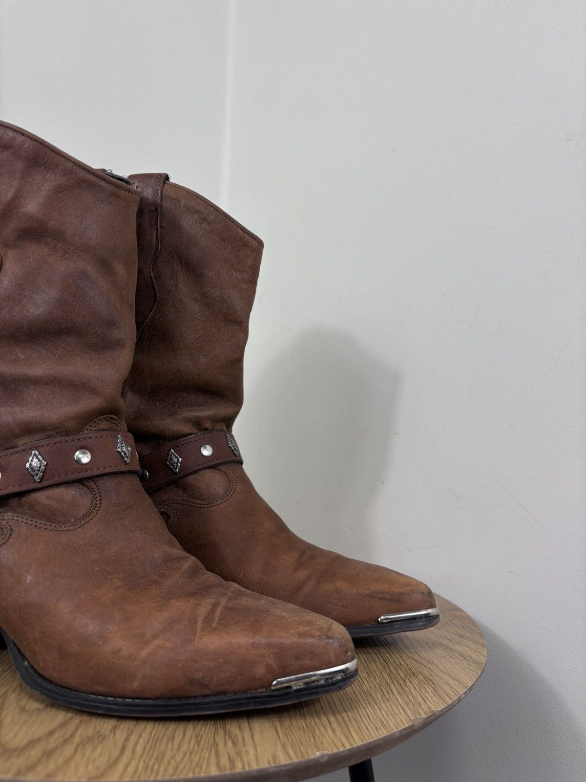 Cowboy Equipment Code West Vintage Women’s Brown Leather Western Cowboy Boots Size US 8.5 / IT 38.5 - 6 Thumbnail