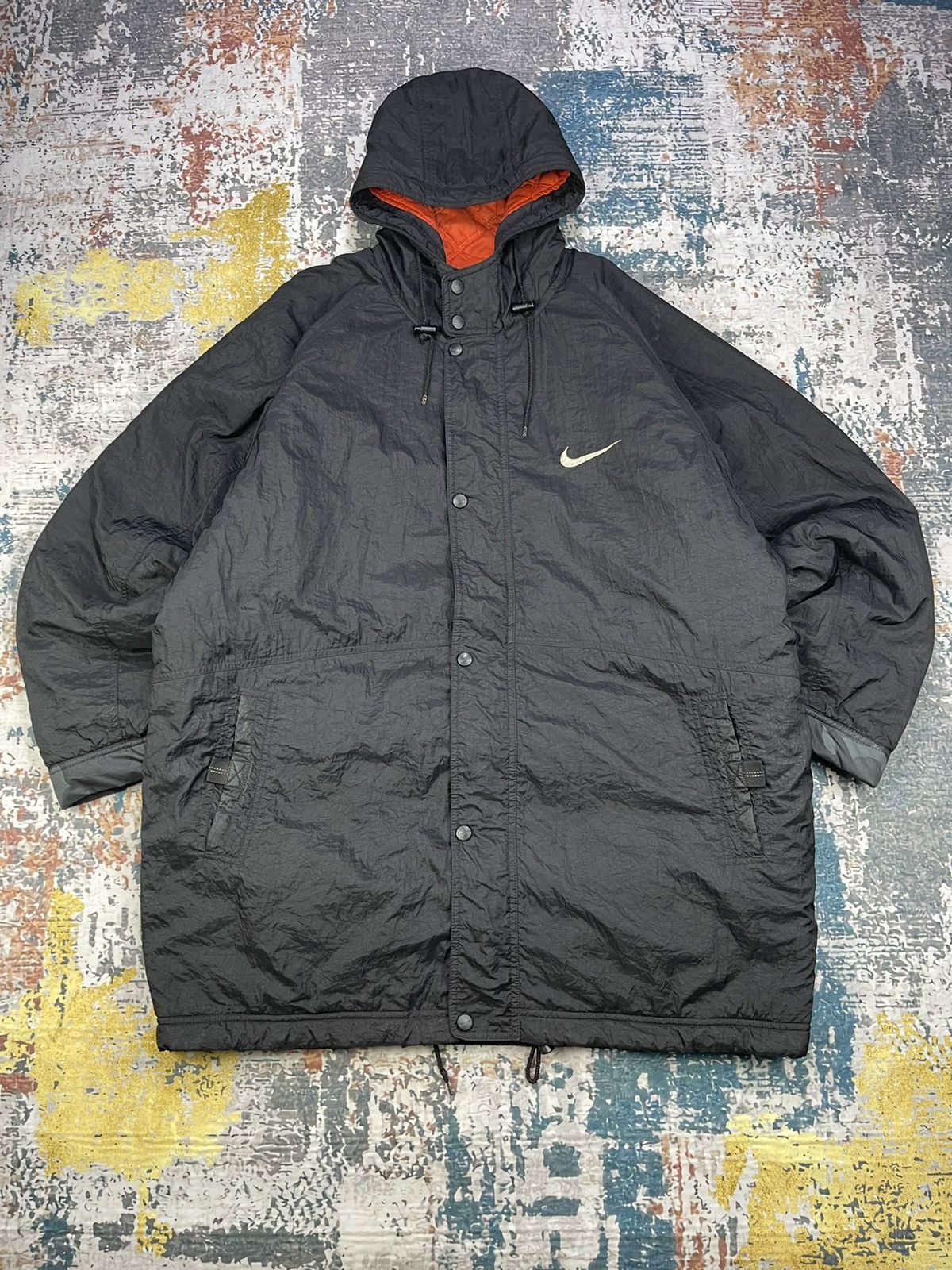 Nike Vtg 90s NIKE Big Swoosh Thick Quilted Coach Jacket Size US L / EU 52-54 / 3 - 3 Thumbnail