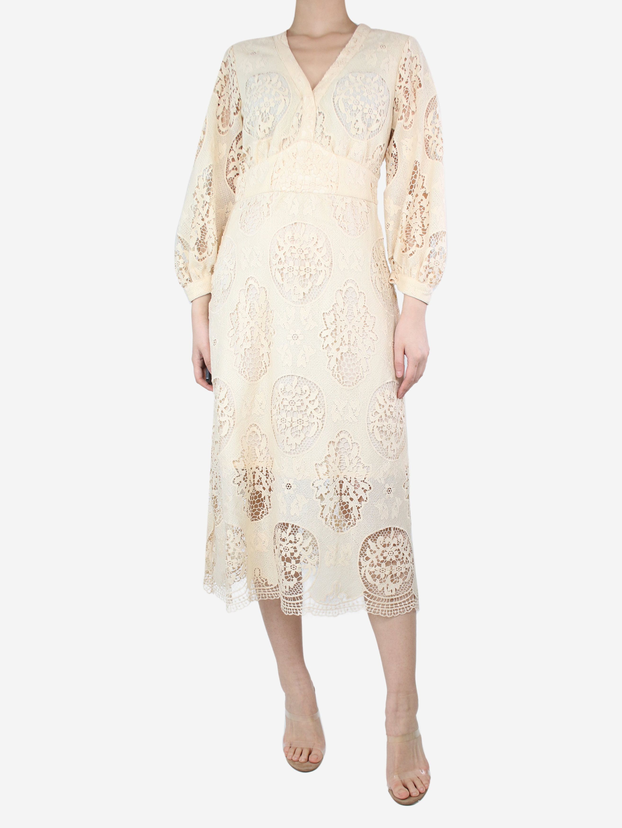 image of Maje Neutral Lace Midi Dress - Size Uk 12, Women's