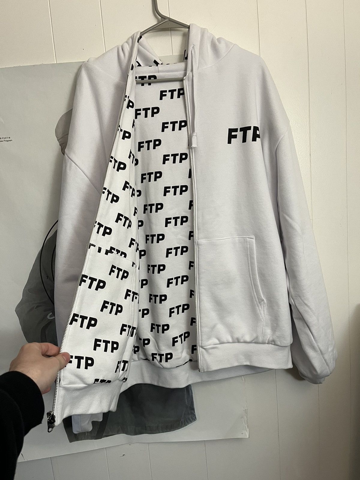 image of Fuck The Population Ftp All Over Reversible Hoodie in White, Men's (Size XL)