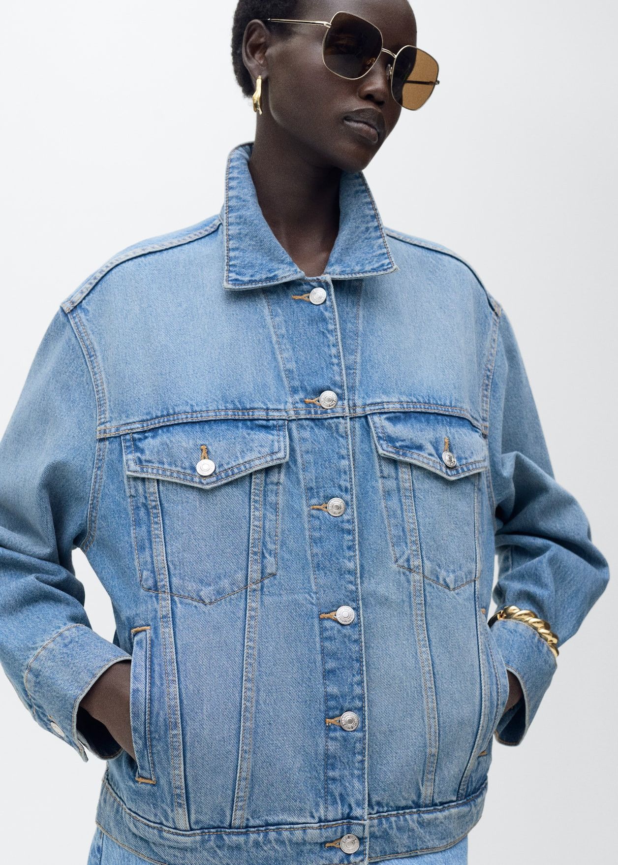 Mango MNG Oversized Denim Jacket With Collar & Pockets Size XS / US 0-2 / IT 36-38 - 1 Thumbnail