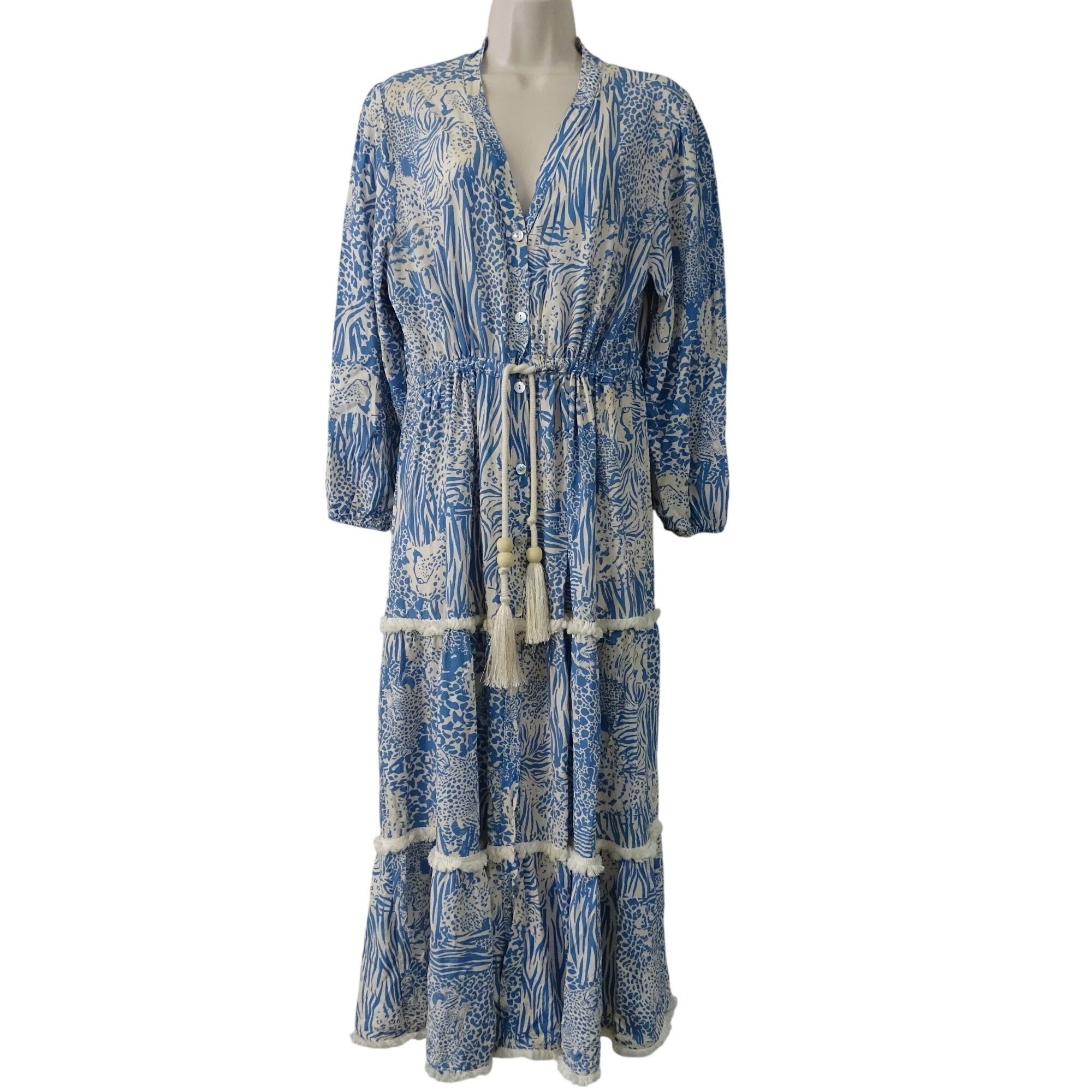 Other Bognar Blu Long Sleeve Blue Animal Print Midi Dress Size M Size M / US 6-8 / IT 42-44 - 2 Thumbnail