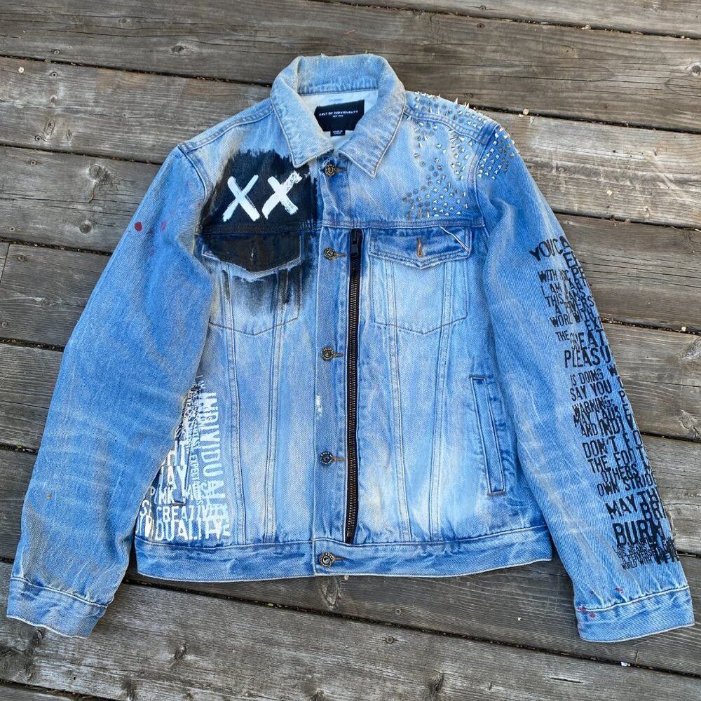 Cult Of Individuality × Vintage RARE Cult of Individuality Studded Denim Jacket 'Naughty Ty Size US L / EU 52-54 / 3 - 4 Thumbnail