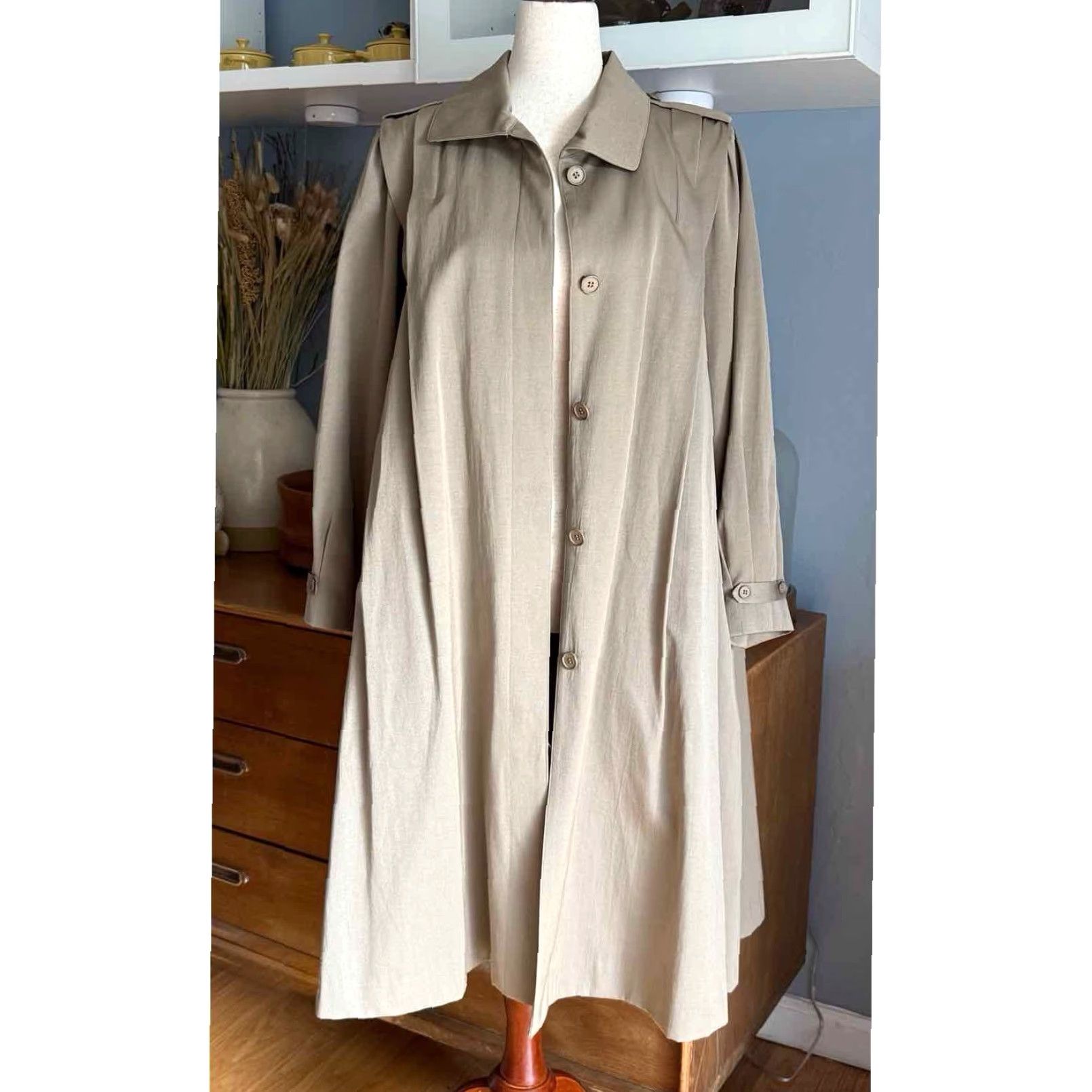 Vintage VINTAGE 80s Pleated Swing Trench Coat Khaki Brown with Removable Liner S/M Coat Women Size S / US 4 / IT 40 - 3 Thumbnail