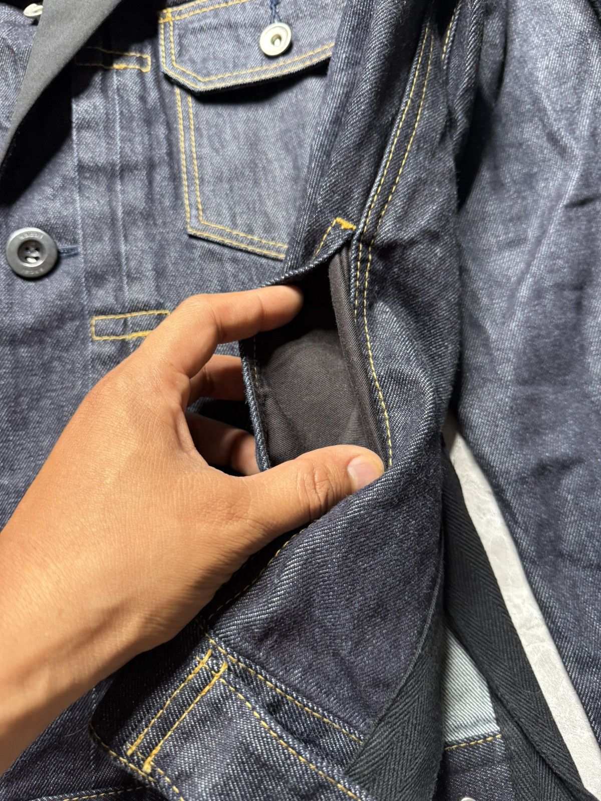 Sacai Twill-Trimmed Crinkled-Denim Jacket Size US S / EU 44-46 / 1 - 11 Thumbnail