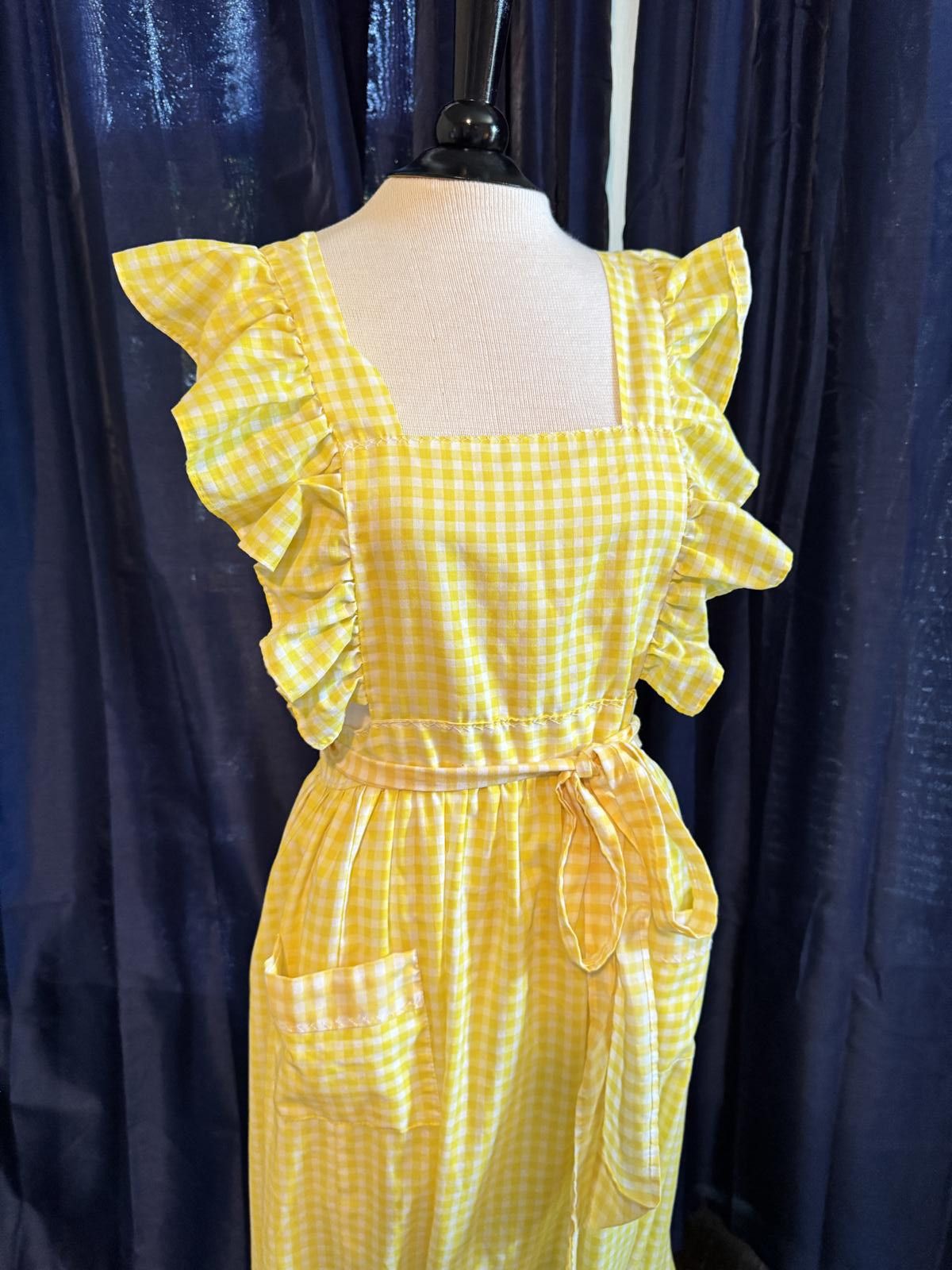 Designer Vintage Yellow Cottage-core Gingham Ruffled Pinafore Dress Size M / US 6-8 / IT 42-44 - 1 Thumbnail