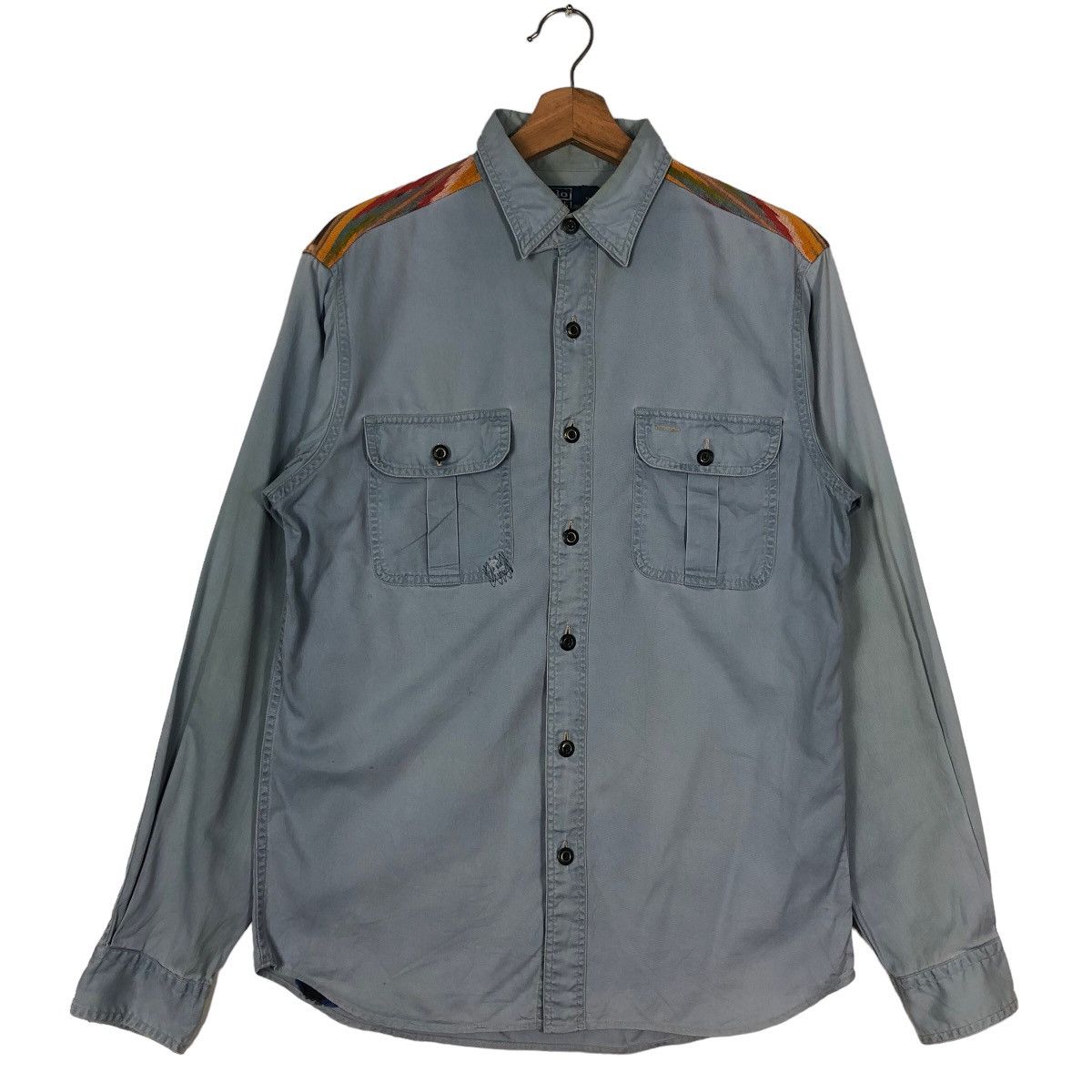 Polo Ralph Lauren 🔥90’s Chambrey Shirt Jacket Navajo Aztec Shoulders Design Size US S / EU 44-46 / 1 - 1 Thumbnail