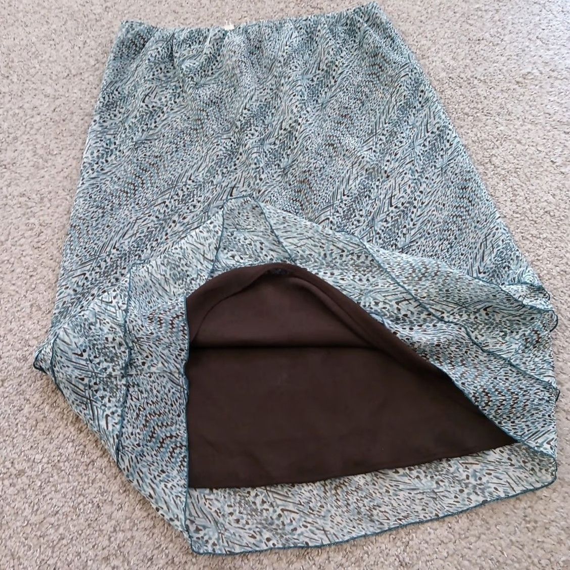 Vintage Cato Skirt Midi Blue Brown Geometric Pull On Lined Tiered A-Line Elastic Waist Womens Large Regular Polyester Vintage No Size 36" / US 14 / IT 50 - 7 Thumbnail