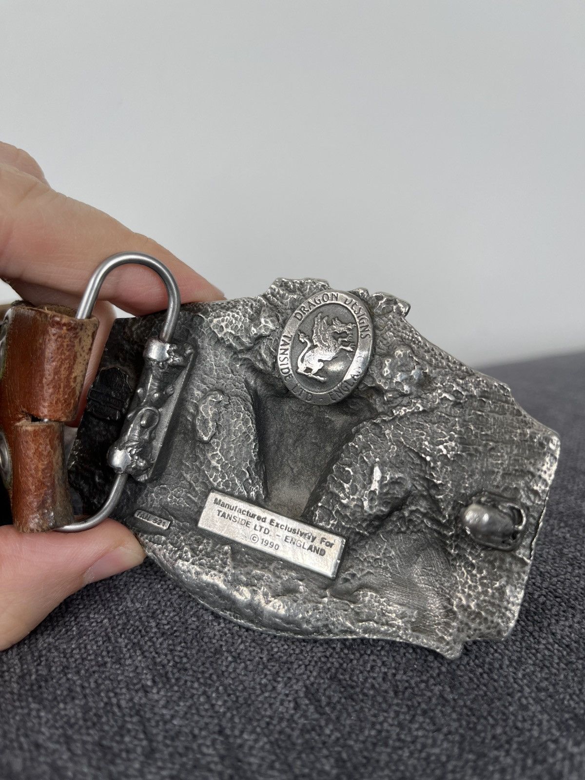 Cowboy Equipment × Vintage 1990 Transide Dragon Designs Minotaur Buckle Leather Belt Size ONE SIZE - 4 Thumbnail