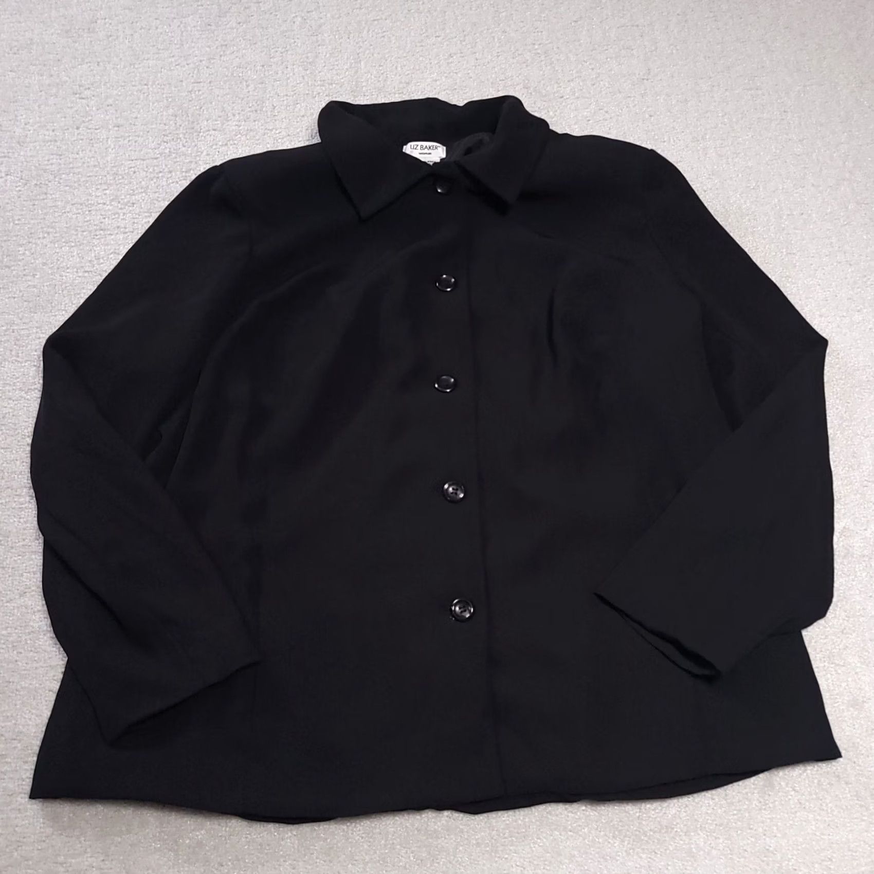 Vintage Liz Baker Button Up Blazer Shirt Womens 22W Plus Black Shoulder Pads Long Sleeve Size 3XL / US 20-22 - 2 Thumbnail