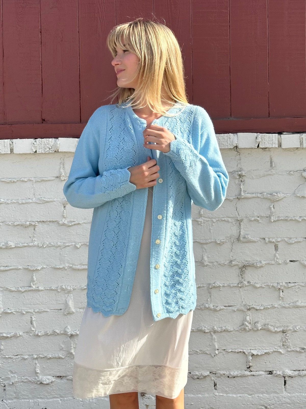 Vintage Vintage Baby Blue Cardigan Sweater Size S / US 4 / IT 40 - 1 Thumbnail