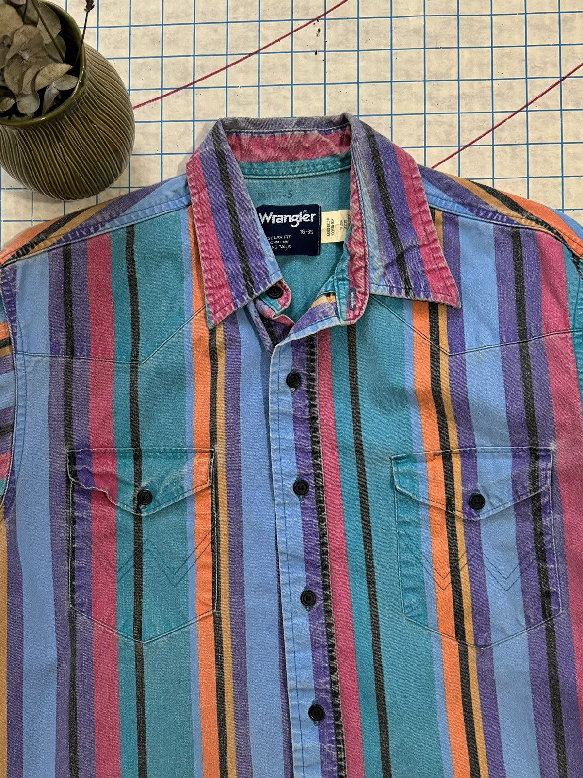Vintage × Wrangler Vintage Wrangler Brushpopper Striped Button Up Western Shirt Size US L / EU 52-54 / 3 - 4 Thumbnail