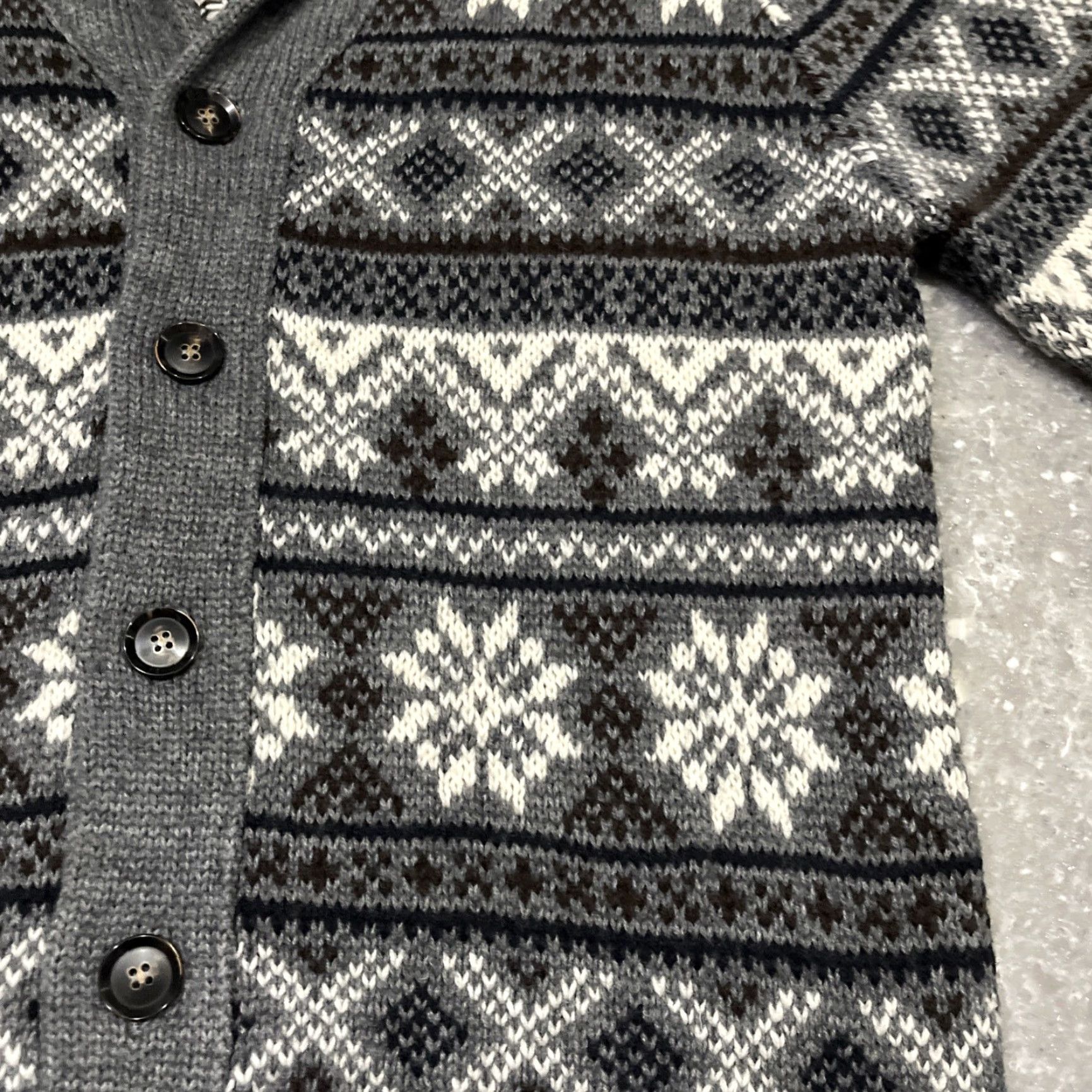 Vintage Tris Line Mens X Gray Fair Isle Sweater Cardigan Knit Crew Neck Long Sleeve Wool Blend Classic Fit All Seasons Regular XL Size US XL / EU 56 / 4 - 2 Thumbnail