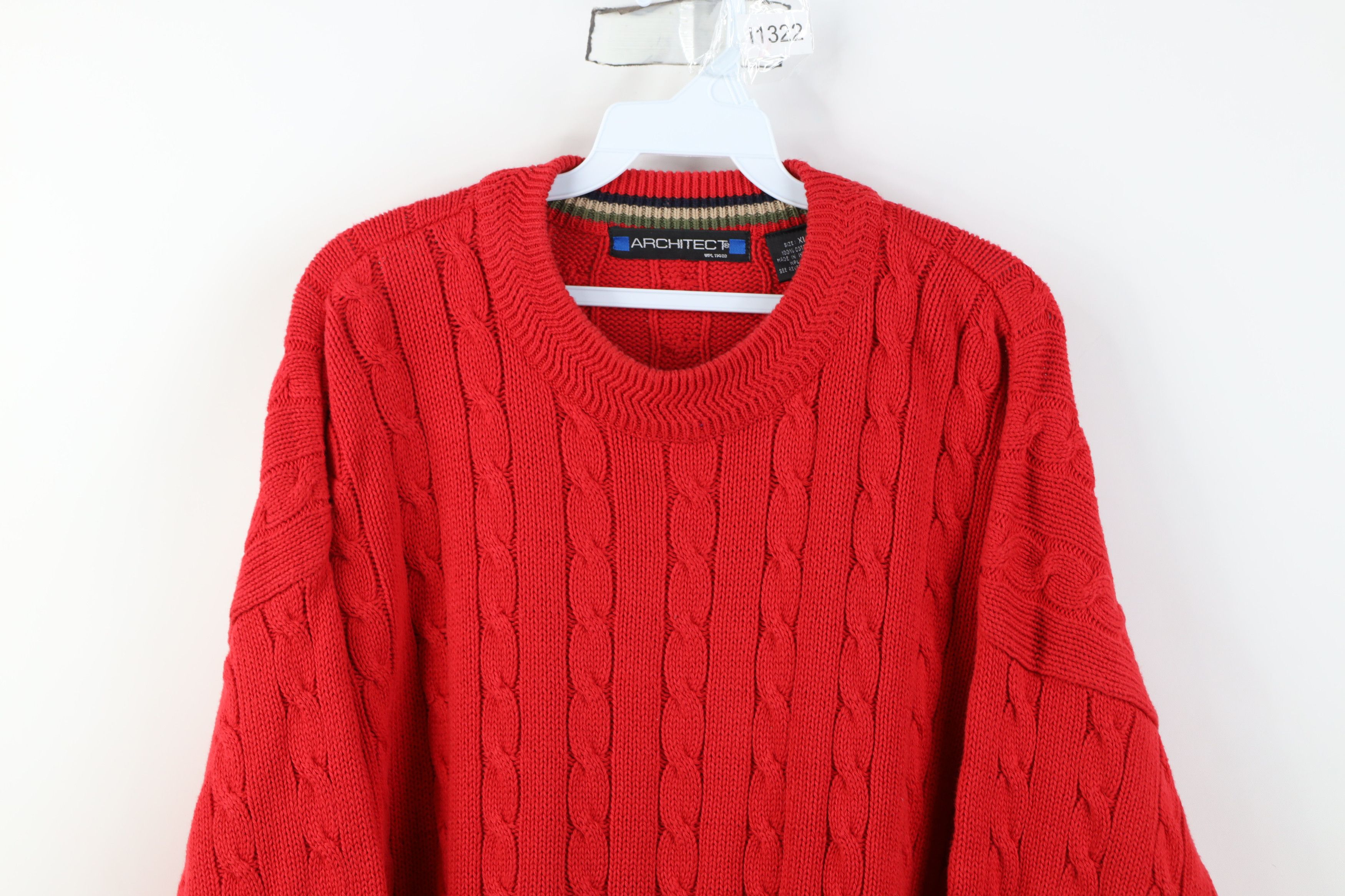 Vintage Vintage 90s Streetwear Cable Knit Crewneck Sweater Red Size US XL / EU 56 / 4 - 2 Thumbnail