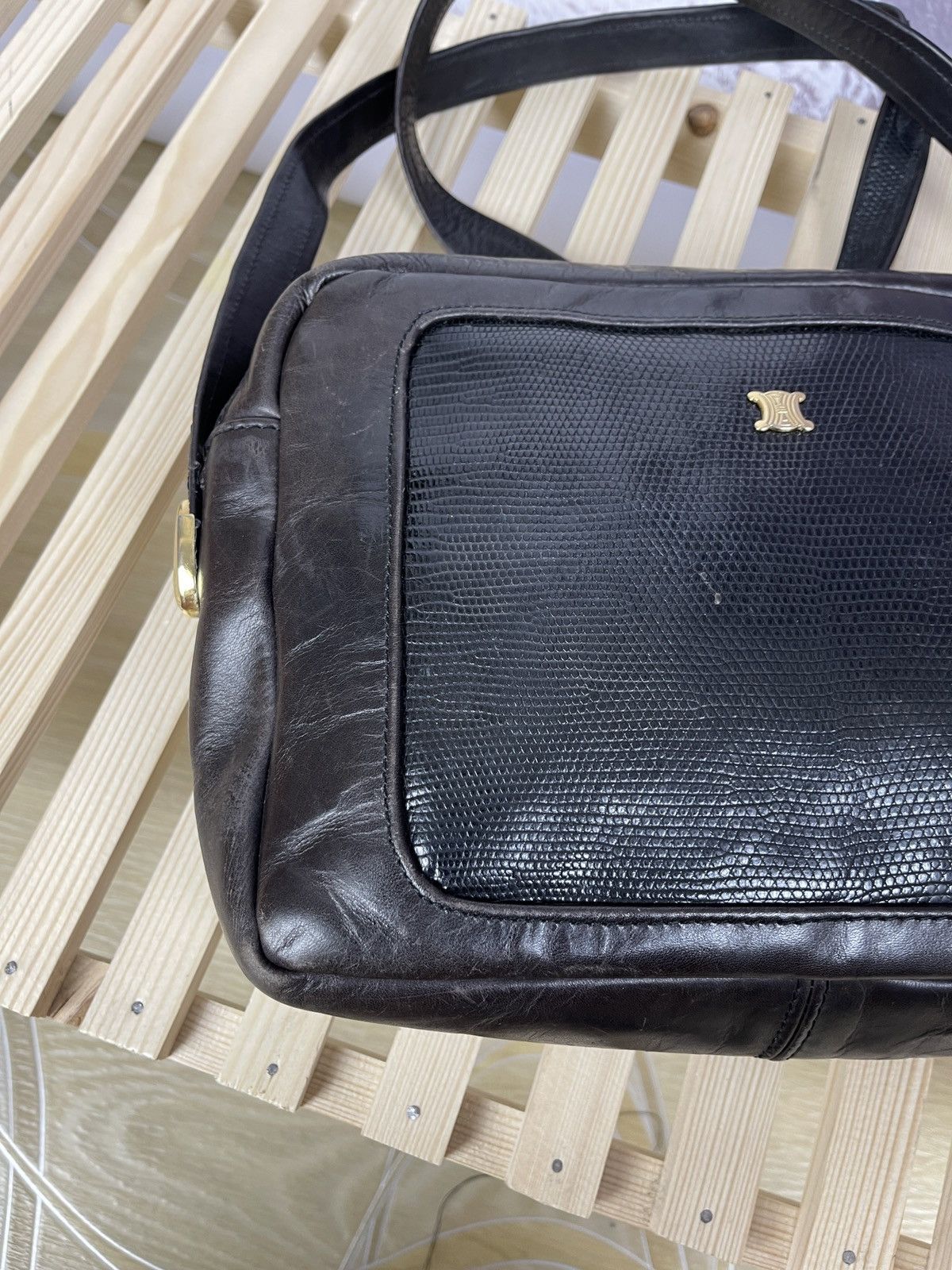 Celine Celine vintage dark brown black leather shoulder bag logo Size ONE SIZE - 4 Thumbnail