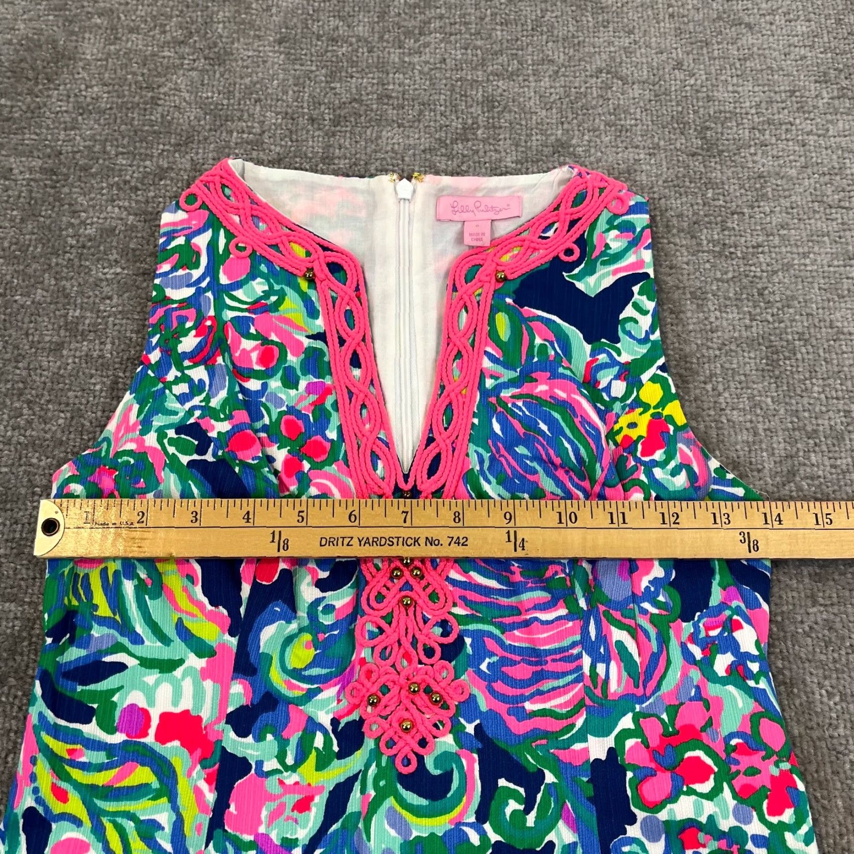 Lilly Pulitzer Lilly Pulitzer Ryder Shift Dress Womens Size 0 Seaside Allure Escapade Bead Lace Floral Multicolor Slim Short Sleeve V-Neck Zip Size XS / US 0-2 / IT 36-38 - 7 Thumbnail